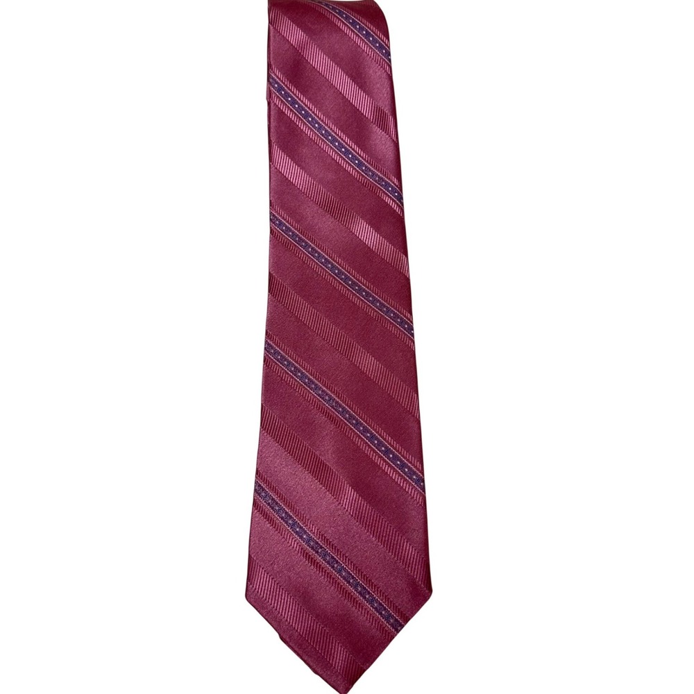 Vtg Lilly Dache Men's Burgundy Diagonal Stripe Silk Blend Necktie Made in USA